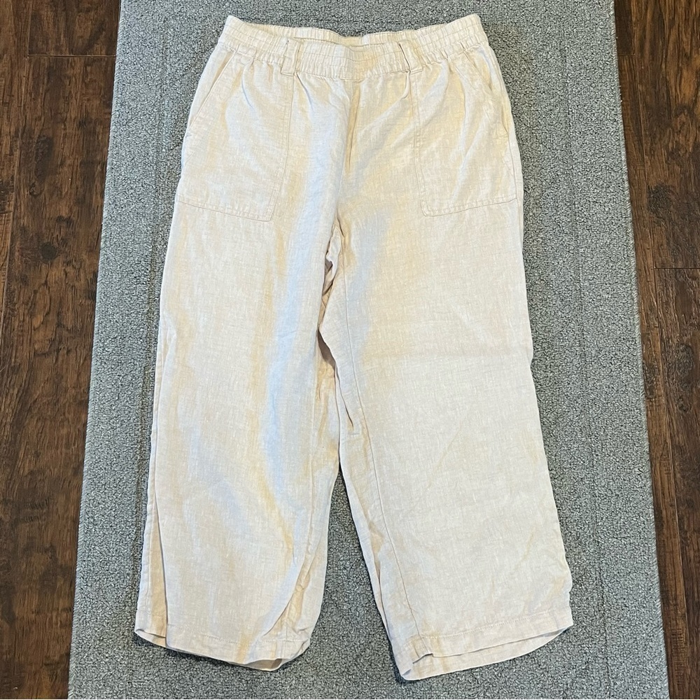 Lands' End Cropped Linen-Blend Wide Leg Pants in Light Beige